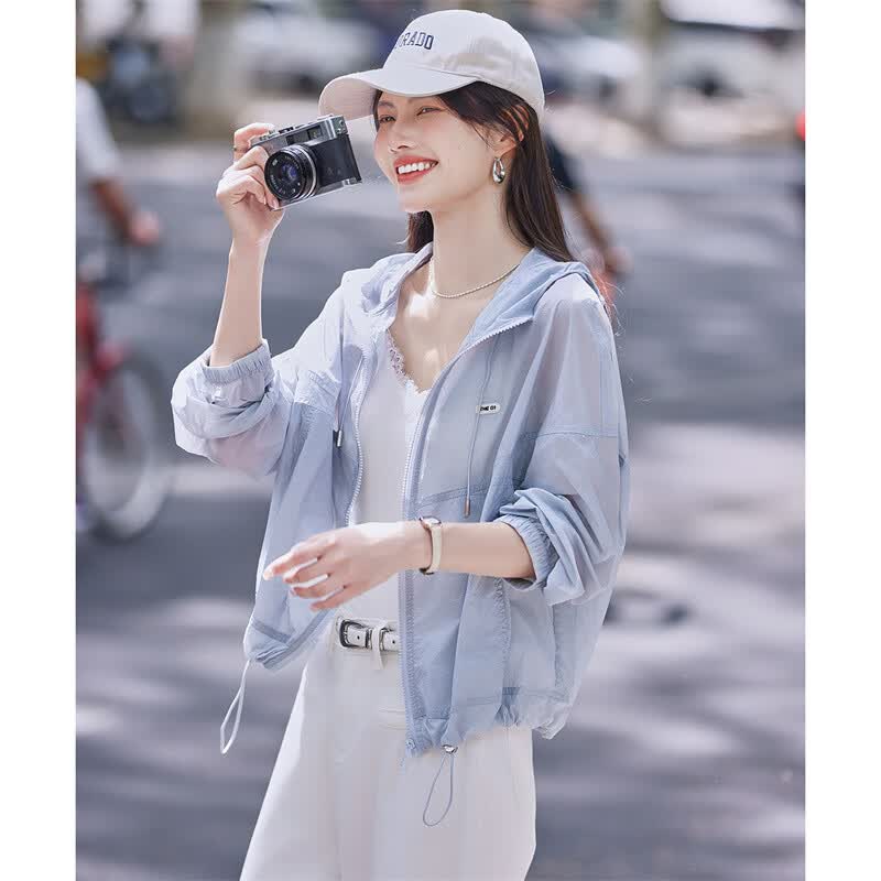 尚静休闲外套女夏季新款女装欧若风简约通勤轻薄舒适松紧下摆遮阳上衣