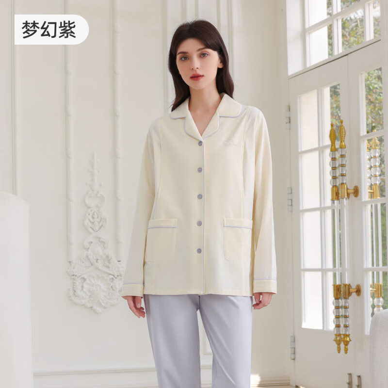 婧麒（JOYNCLEON）7A抗菌月子服新款孕妇产后喂奶纯棉家居服开衫睡衣套装 莫奈紫 XL码