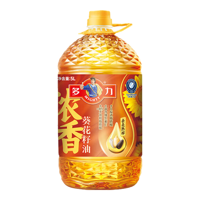 多力【沙溢同款】浓香葵花籽油5L 去壳熟榨 富含维e 0反式脂肪酸 团购 浓香葵花油5L+赠238ml葵小油*1