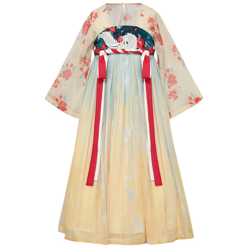 十三余新品龍女長(cháng)命縷刺繡漸變漢服女童連衣裙 連衣裙_現貨 XXS 150