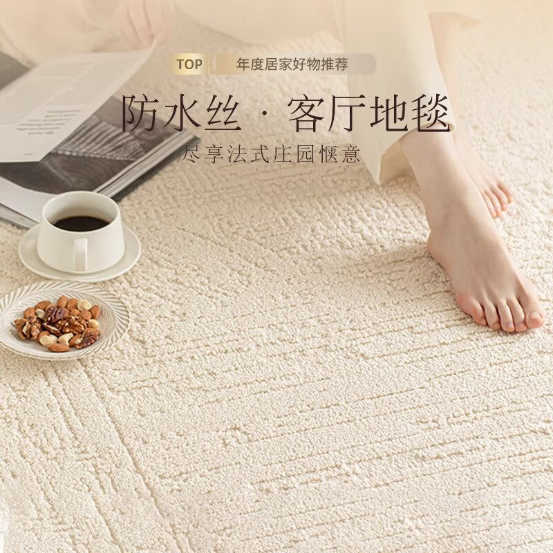 著忆地毯客厅2025新款大面积全铺防水防污免洗可擦高级感硅藻丝沙发毯 硅藻丝-菠萝圈中灰 200×300cm(现货)