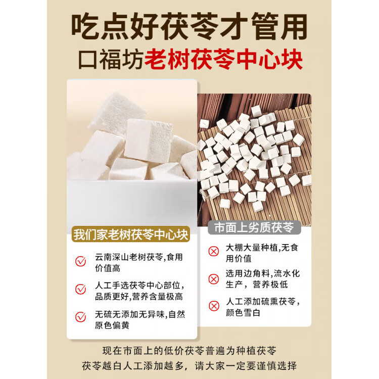 同仁堂云南野生特级茯苓中药材祛湿排毒补气血老树茯苓丁泡水喝 老树茯苓四罐装共【1000克】