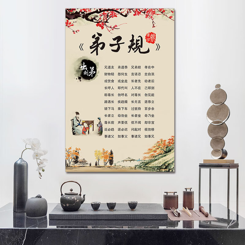 勤奋拼搏字画卧室书房坚持自律励志贴画玄关入户客厅装饰画自粘画 弟子规S1 30*45厘米自粘画 贴画 独立