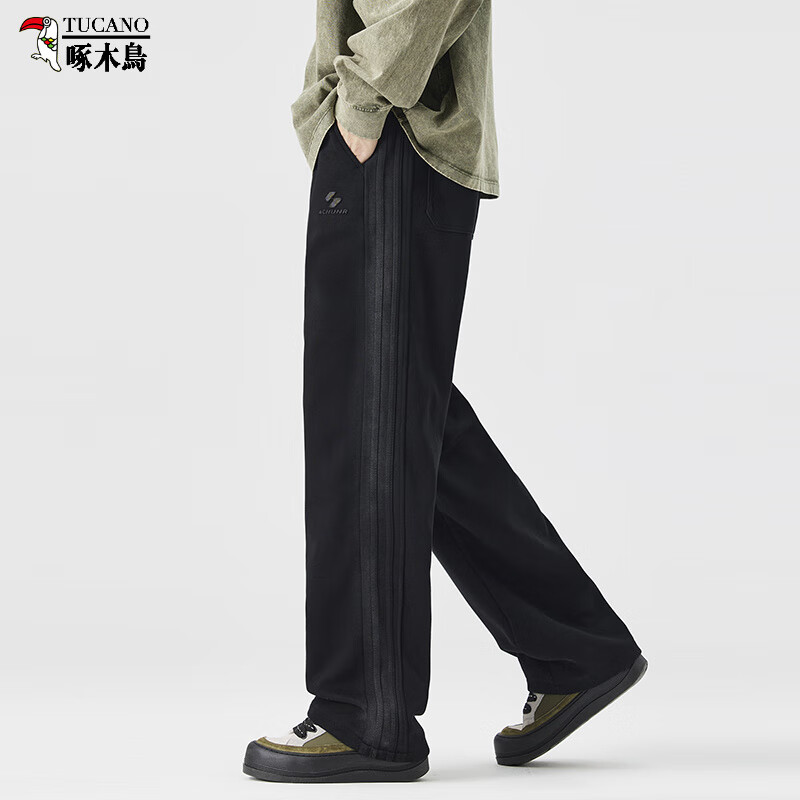 啄木鸟(TUCANO)直筒抽绳休闲裤男士秋季新款百搭宽松青年透气运动裤男士长裤子男 K111黑色 常规 4XL