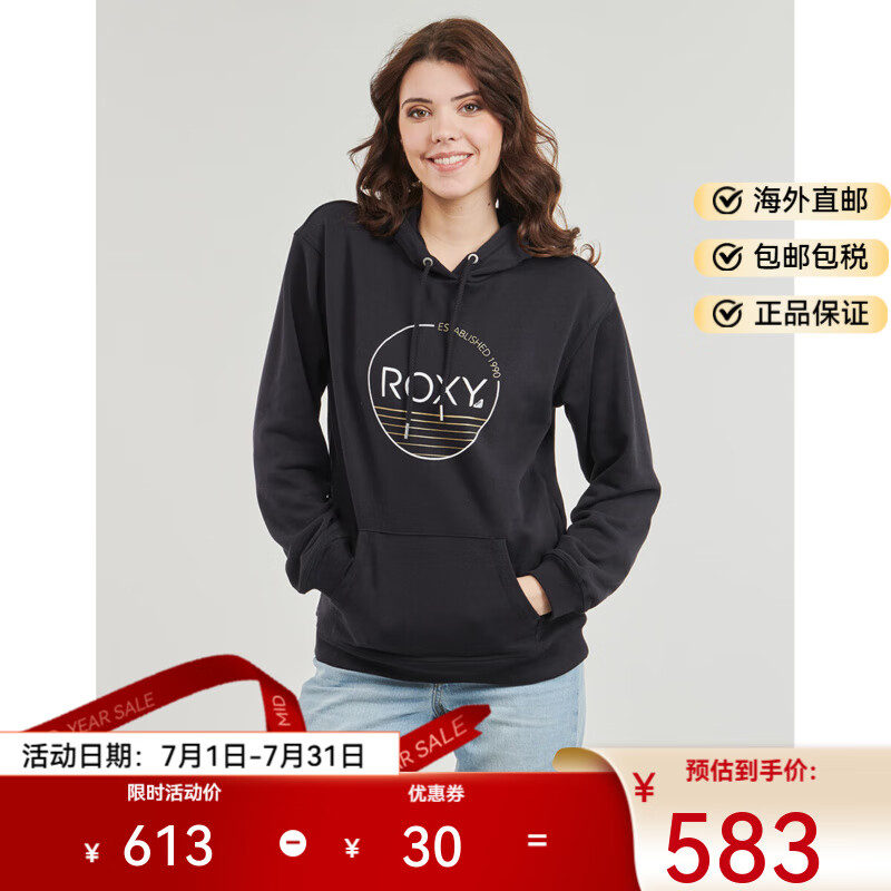 ROXY休閑衛(wèi)衣女裝潮牌ins寬松連帽套頭衫青年抓絨衣黑色春秋2025新款 黑色 XS