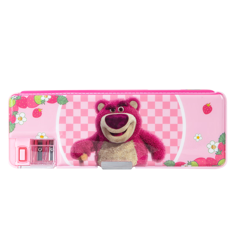 迪士尼(Disney)小學(xué)生文具盒 多功能塑料筆盒帶筆削 兒童生日禮物雙面大容量鉛筆盒 草莓熊A88006-T1X