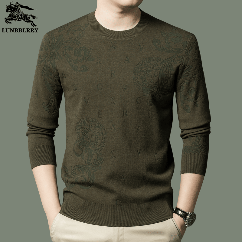 B PRORSUM巴宝莉  男士羊毛衫圆领秋冬款打底针织衫时尚潮流提花毛线衣 H5562绿色 M 165/84A