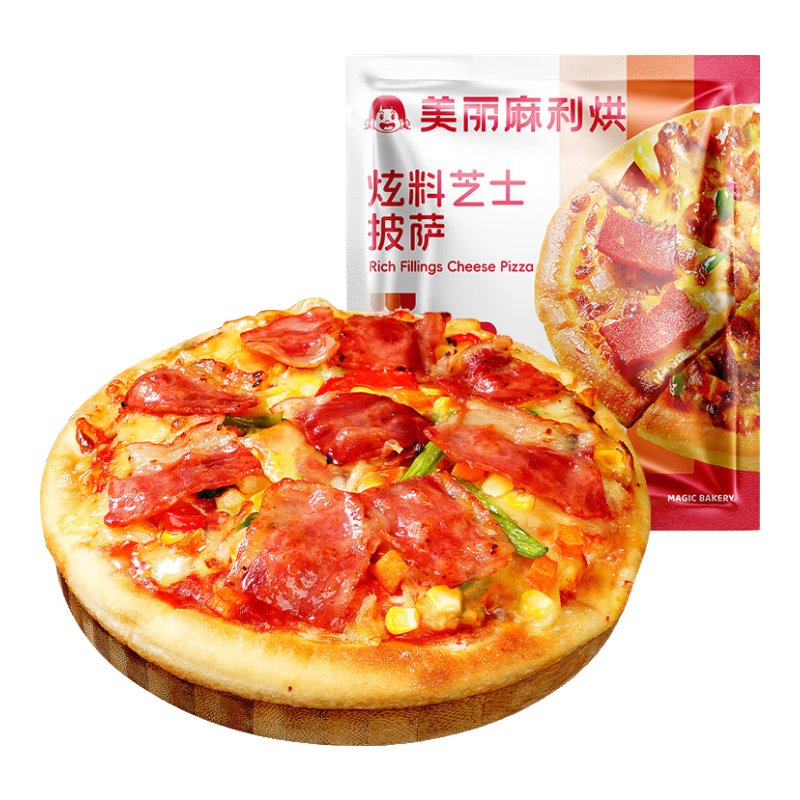 大希地炫料芝士披萨半成品早餐儿童烘焙空气炸锅加热即食冷冻食品 培根2袋+牛肉2袋+鸡肉1袋
