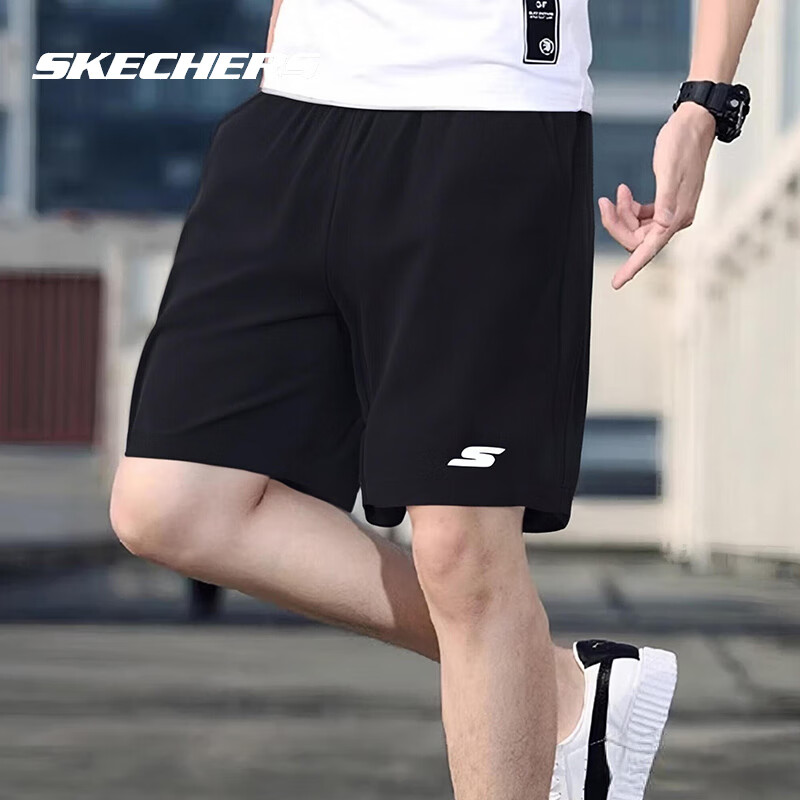 斯凯奇（Skechers）短裤男夏季2025新款梭织裤子宽松透气黑色快干运动裤 03K8/黑色 XL /180/82A