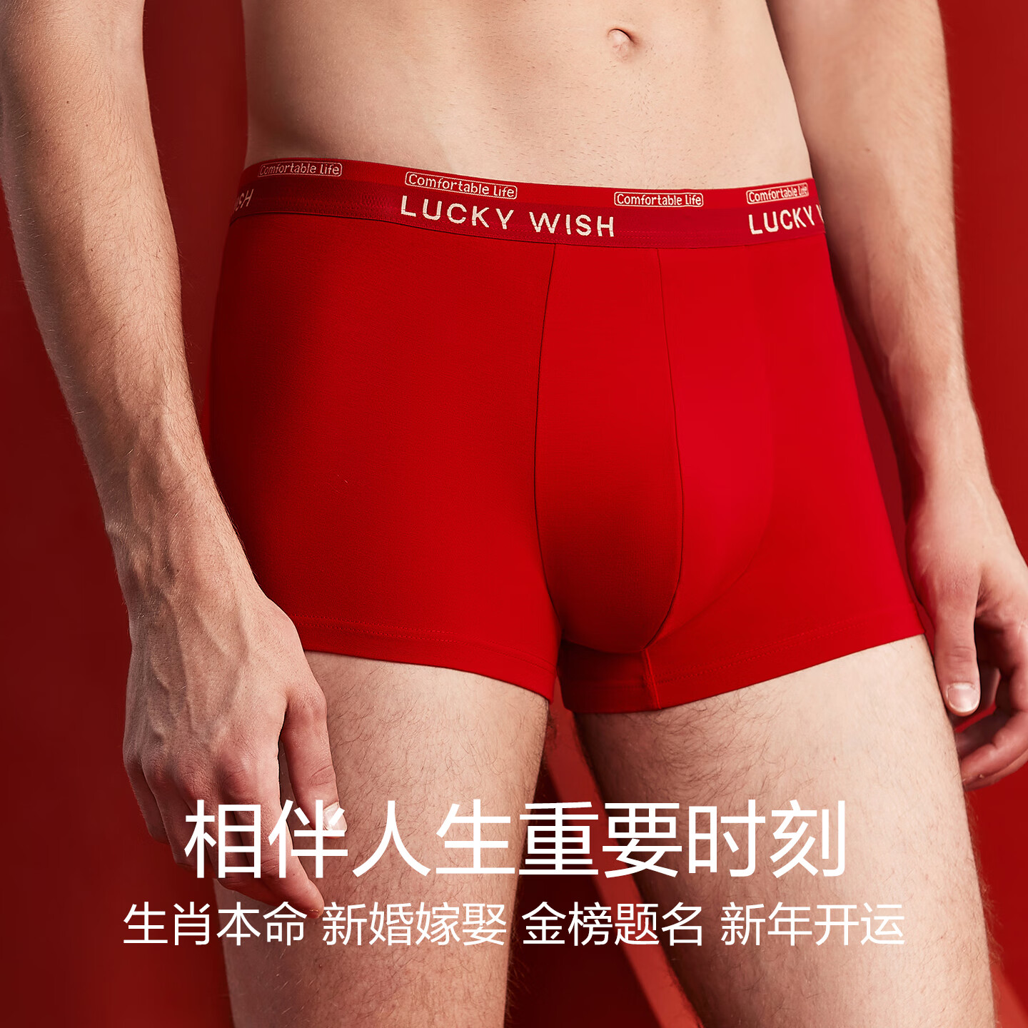 红豆（Hodo）男士本命年棉内裤红色平角裤结婚礼物骐骥红马年大码内裤礼盒装 一帆风顺（305） 2条 4XL (190)