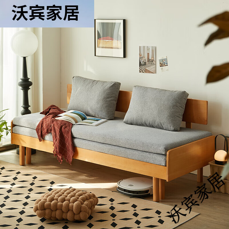 美型美酷實木沙發(fā)床客廳多功能兩用折疊抽拉式伸縮推拉床小戶型單人沙發(fā)床 實木櫻桃木色:65寬(鐵藝床架)/多 1.8米-2米