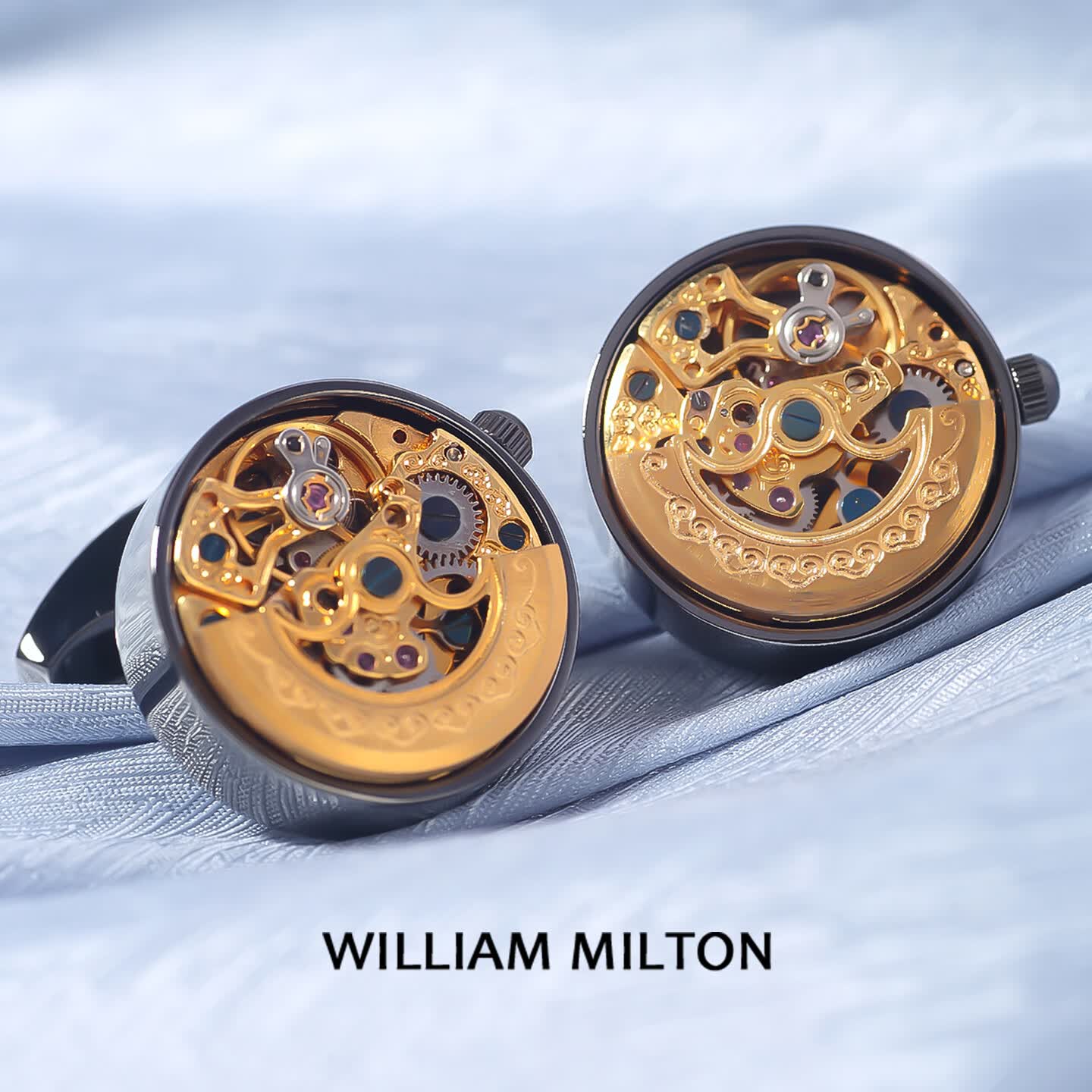 WILLIAM MILTON上弦陀飞轮机芯高端袖扣男轻奢定制衬衫西装袖口钉 时来运转（金色）