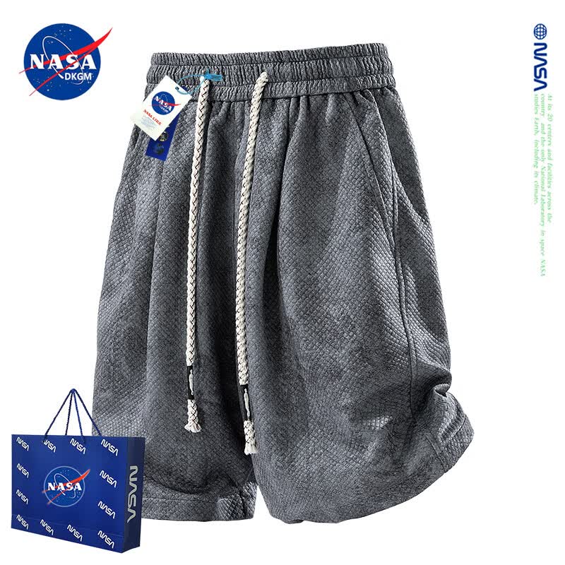 NASADKGM官方潮牌美式休闲短裤男夏季痞帅直筒胖子大码宽松阔腿运动五分裤 杏色 XL （建议135-155斤）