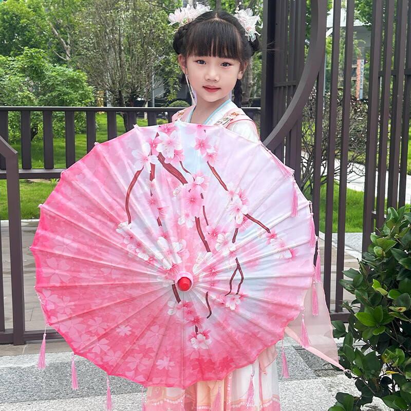 古风流苏伞女儿童油纸伞中国风汉服道具拍摄演出舞蹈旗袍新中式伞 003 纯伞(不含流苏) 半穿 82cm