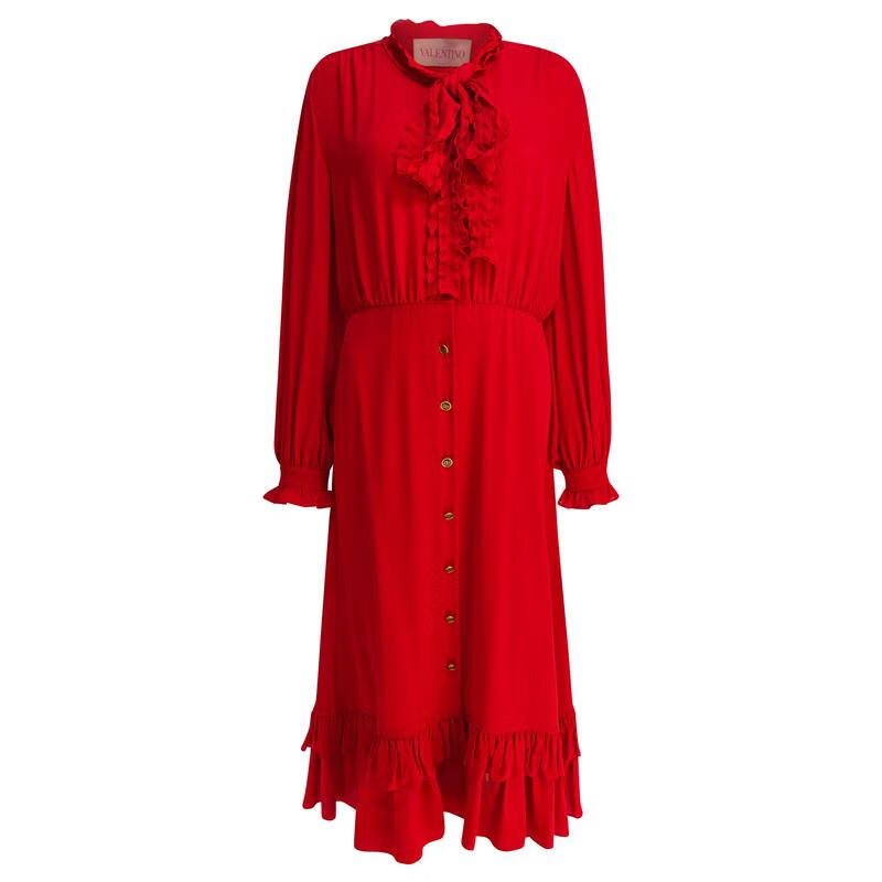 華倫天奴（Valentino）女士絲質(zhì)長(cháng)袖連衣裙修身顯瘦氣質(zhì)晚禮服七夕 紅色 均碼 |42
