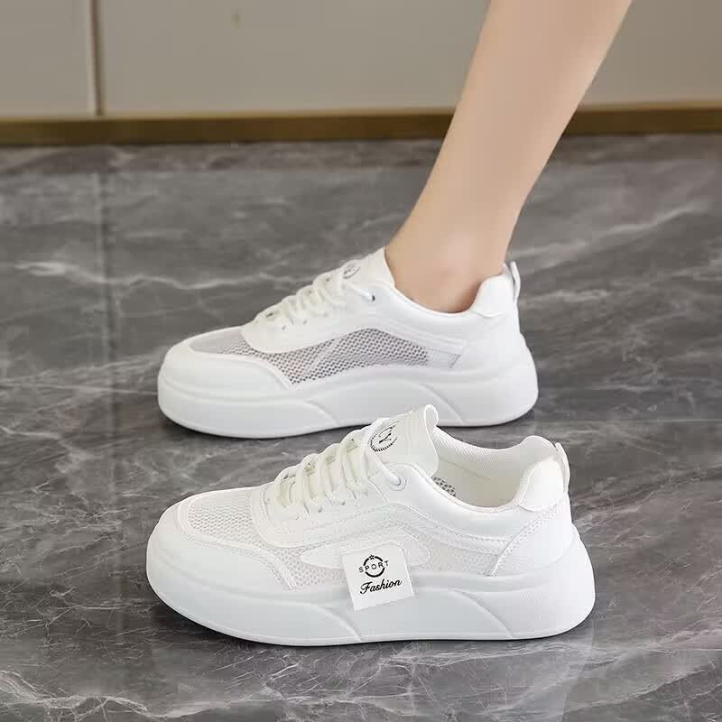 安鞋誻品牌断码小白鞋女2026春夏季厚底增高透气网面休闲运动板鞋 白色【网面】 36
