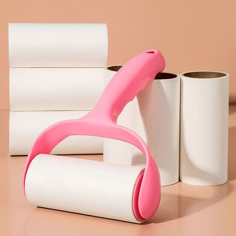 粘毛器可撕式滚筒粘尘纸便携式衣物除尘黏毛滚刷卷纸衣服吸毛器 1把柄随机色+1卷撕纸