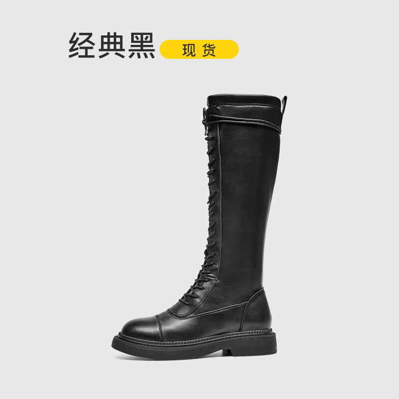 BEAUTODAY春季新款高筒靴女增高騎士靴顯瘦不過膝長筒靴BT 經(jīng)典黑_現(xiàn)貨 34