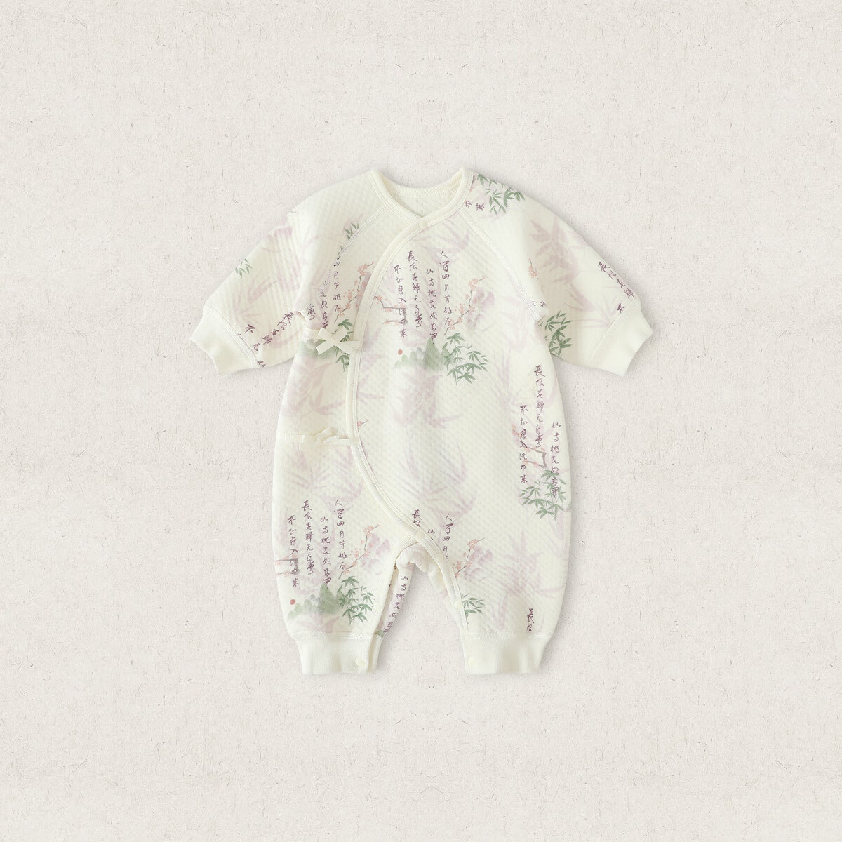 汉宫优品新生儿婴儿连体衣秋冬季夹丝加厚保暖哈衣爬爬服中国风女宝宝衣服 风行竹枝忆 52cm