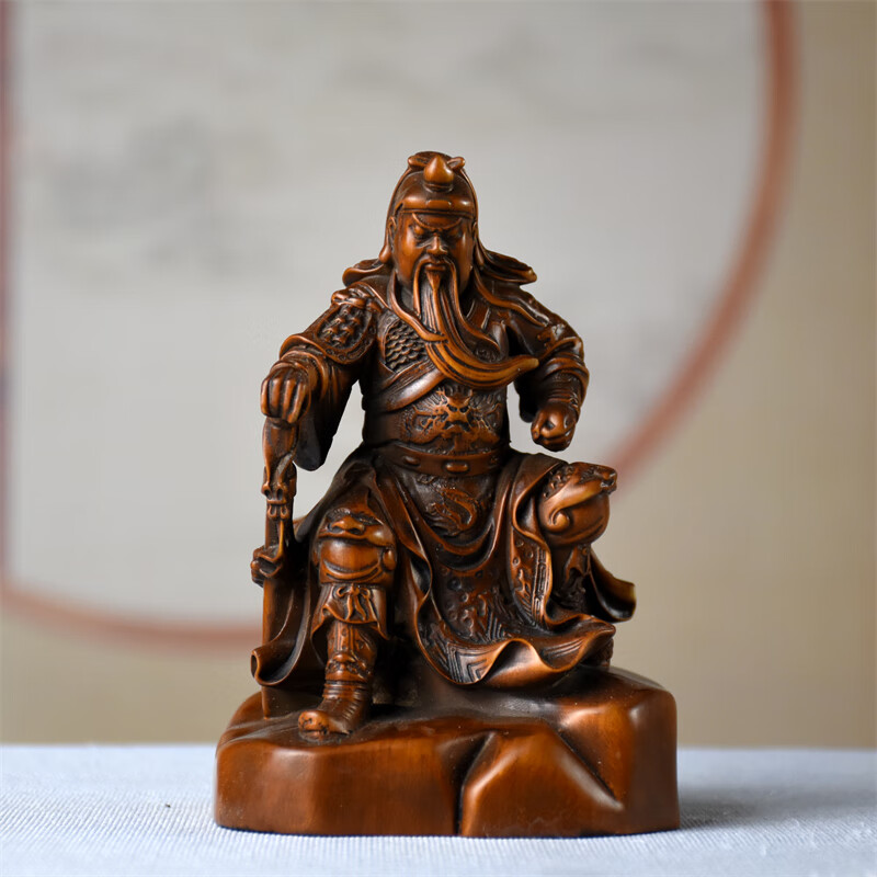 黄杨木仿古做旧包浆实木雕刻关公武家用中式关二爷摆件 黄杨木仿古高