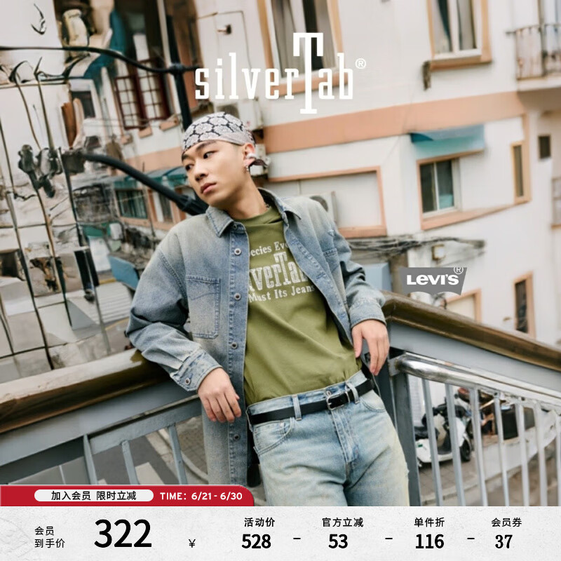 Levi's®SilverTab™25年春夏新款男士美式复古破洞牛仔夹克外套 蓝灰 004GK-0001 M