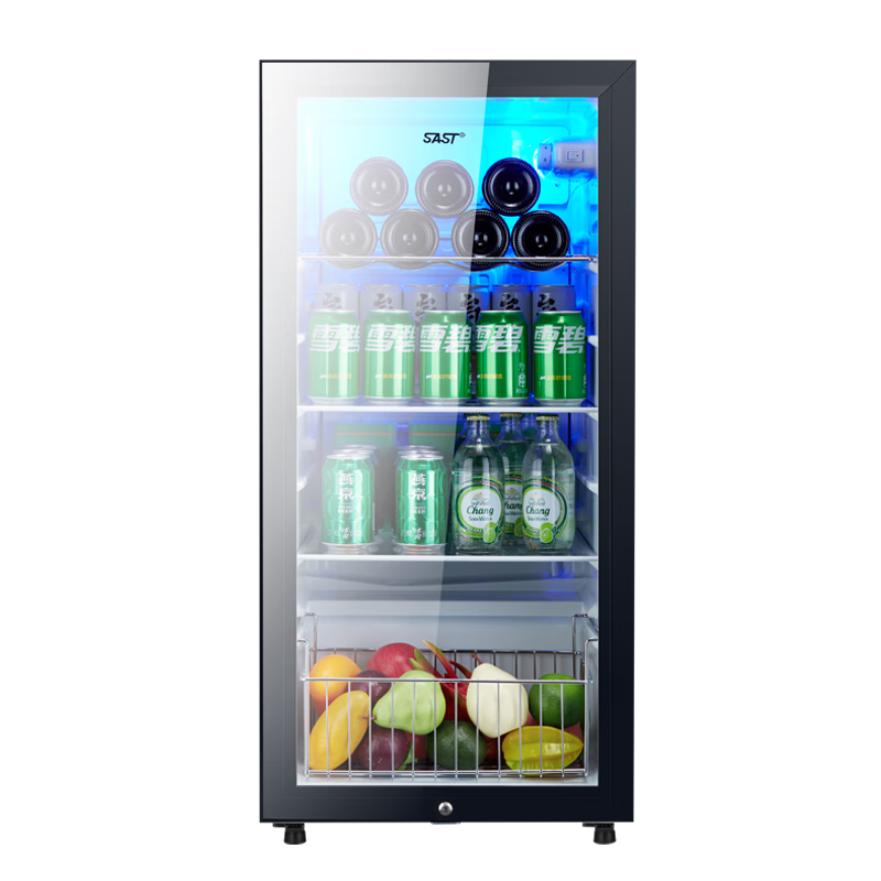 先科（SAST）冰吧冷藏柜 歐式恒溫紅酒柜酒店家用電冰箱迷你小型單門辦公室電競保鮮展示留樣茶葉飲料藥品柜 151升 白膽（全冷藏保鮮+藍(lán)光燈+帶鎖）