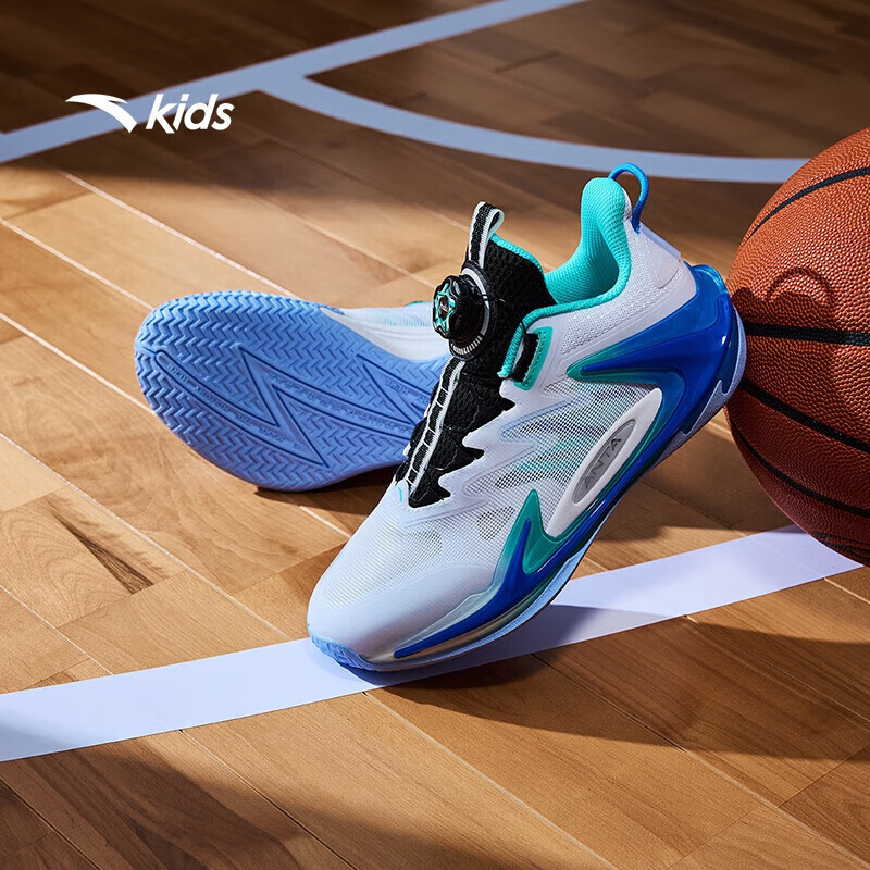 安踏儿童运动鞋男大童旋钮扣低帮青狂-刺篮球鞋312431111