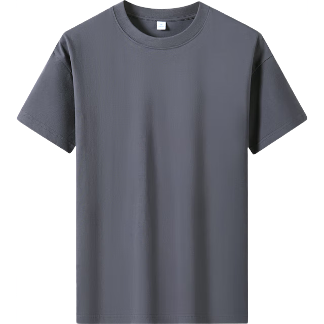 重磅纯棉短袖t恤男高档纯色印花休闲基础款内搭半袖打底衫 铁灰 M  105-125斤