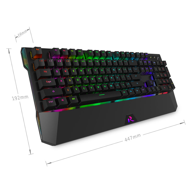 RK K956灵耀机械键盘有线游戏键盘104键LOL吃鸡键盘笔记本键盘大手托RGB背光键盘黑色茶轴
