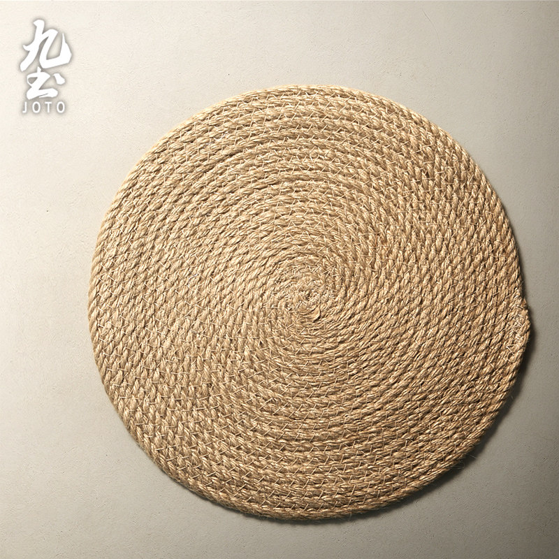 九土日式手工麻绳杯垫简约亚麻杯垫编织隔垫壶垫圆形餐垫加厚杯垫子