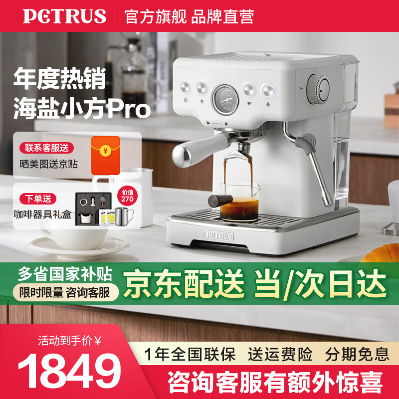 柏翠意式咖啡机浓缩家用小型办公室58mm全半自动蒸汽打奶泡 海盐小方Pro PE3833 节日礼物 海盐小方Pro（ 下单前咨询送惊喜赠品 ）