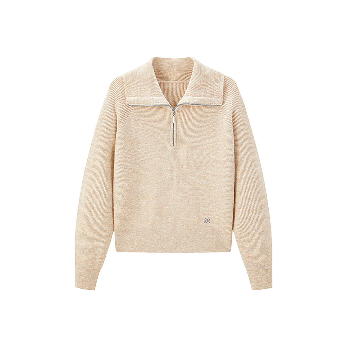 太平鸟秋冬毛针织衫集合链接新款打底无缝套衫女士开衫 米色半门襟翻领线套衫 M