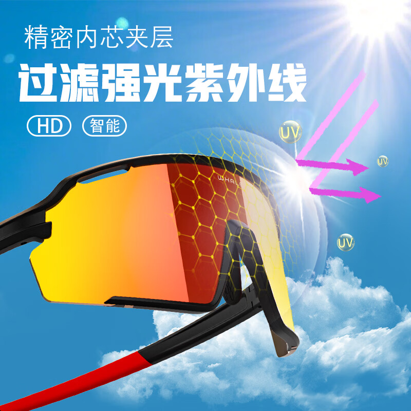 鲸鱼BS4户外运动眼镜防紫外线防强光 变色护目镜 钓鱼偏光眼镜骑行镜 变色款-镀银