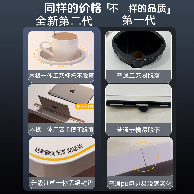 床上电脑桌小桌子可折叠学习书桌笔记本支架 【茶白】(卡槽+杯托)长60*宽40*