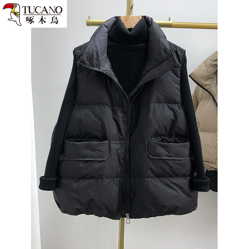 啄木鸟羽绒棉女士马甲女款秋冬2025新款背心坎肩外穿马夹女式保暖小个子 黑色 XL (建议115斤-130斤)