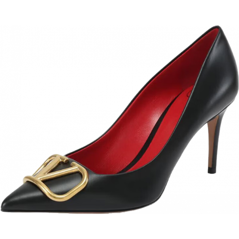 华伦天奴（Valentino）新品 女士牛皮尖头细跟高跟鞋皮鞋单鞋跟高8cm女鞋 5W2S0EM9 DSH 0NO 黑色 37