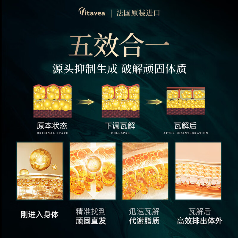 Vitavea【法国进口】减肥瘦肚子燃脂全身快速瘦白芸豆阻断剂五合一男女士 减脂体验【1盒装】便携软胶囊 正品快速排油挑战7天30斤瘦肚子