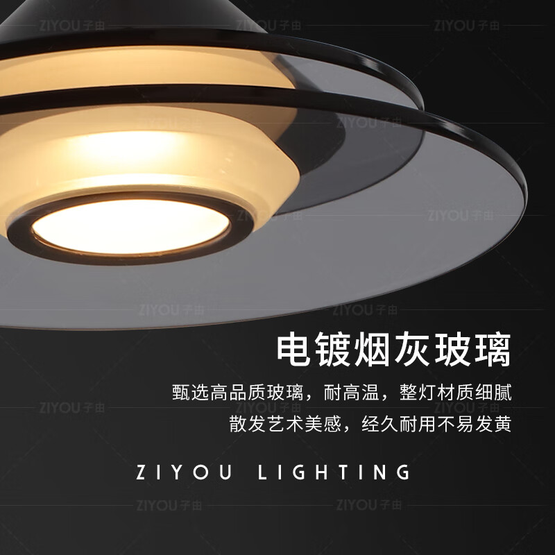 子由意式极简卧室床头吊灯 北欧轻奢创意设计感可升降飞碟小吊灯 升降款 L160mm 哑光黑-已接入米家APP