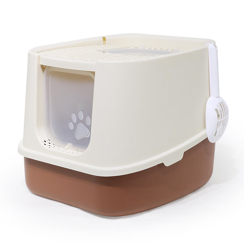 樂(lè )優(yōu)派全封閉貓砂盆超大號外濺頂出式頂入敞開(kāi)貓屎盆帶出貓廁所 米棕色(大號) 封閉式貓砂盆