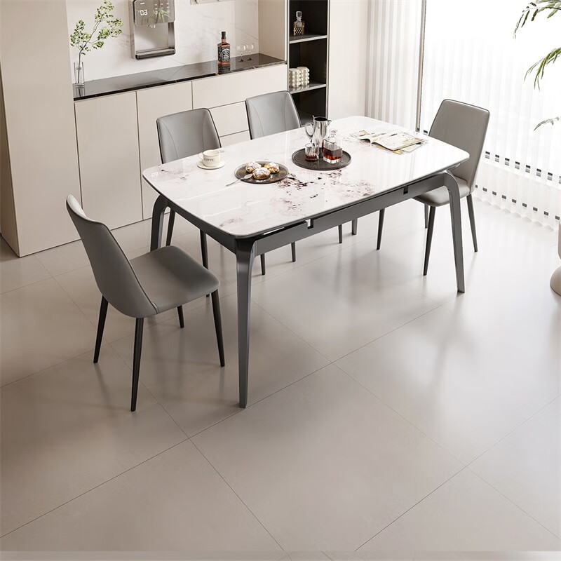 全友家居客厅家用吃饭桌轻奢多功能可伸缩折叠钢化玻璃餐桌休闲学习桌 玻璃|功能餐桌+餐椅（灰色*4）