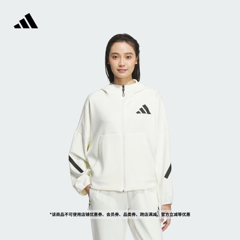 adidas ZNE「真治愈」凉感休闲连帽夹克外套女阿迪达斯官方轻运动   汉玉白   S