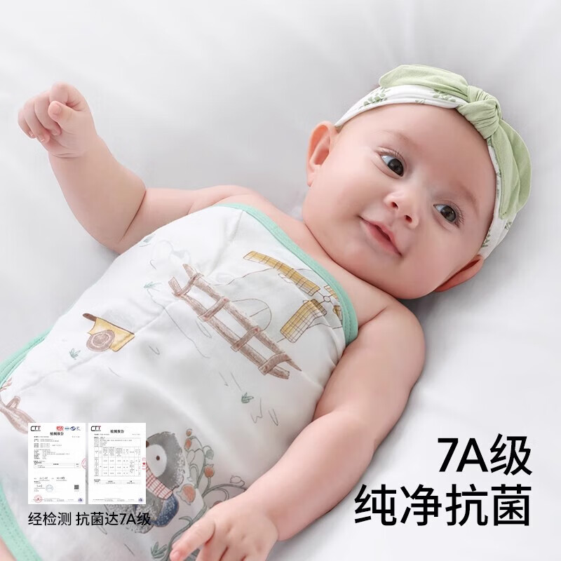 贝肽斯婴儿睡袋儿童防惊跳睡袋春夏包被新生儿防踢被护肚子神器防着凉 竹棉纱单层【 室温28℃以上】凯莉密境 35*90(适用6-12个月)