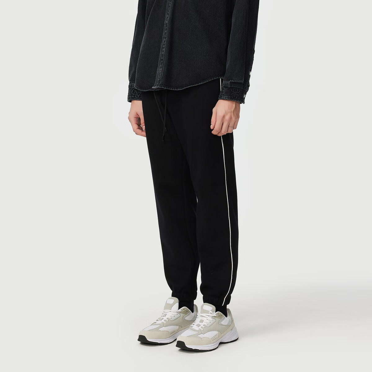 C'N'C【奢侈品衣服】CNC25新款磨毛束脚休闲裤男刺绣logo束脚长裤 黑色 36 (180/92A)