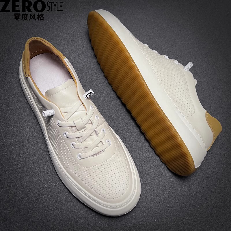 零度风格·ZERO STYLE轻奢男鞋真皮休闲鞋男夏季新款透气一脚蹬百搭板鞋男牛筋底皮鞋 白色 【品牌男鞋】 43