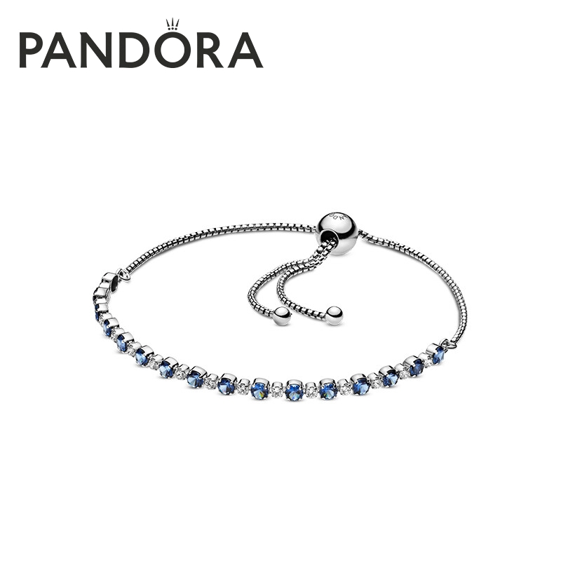 Pandora潘多拉送女友礼物蓝色和透明闪耀手链绳599377C01