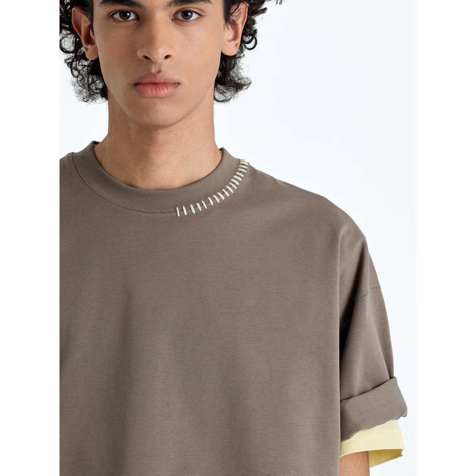 NANS STUDIO 300G新疆长绒棉手工缝线流苏设计窄圆领廓形短袖TEE NS9A11 FAWN / 沙驼 预售 S