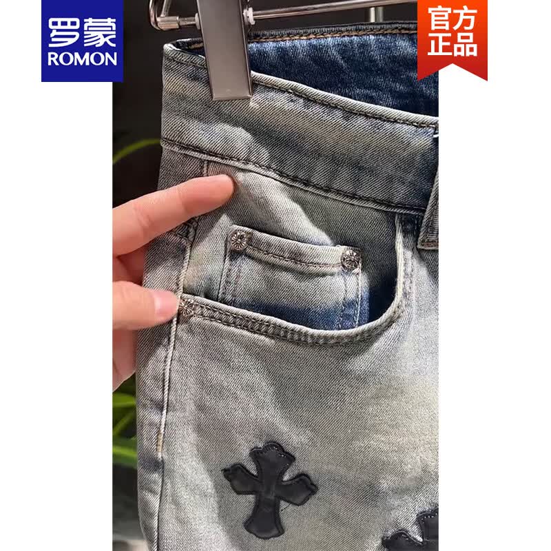 罗蒙(ROMON)夏季复古水洗破洞牛仔短裤男士百搭休闲五分裤时尚宽松中裤子新品 浅蓝色 31