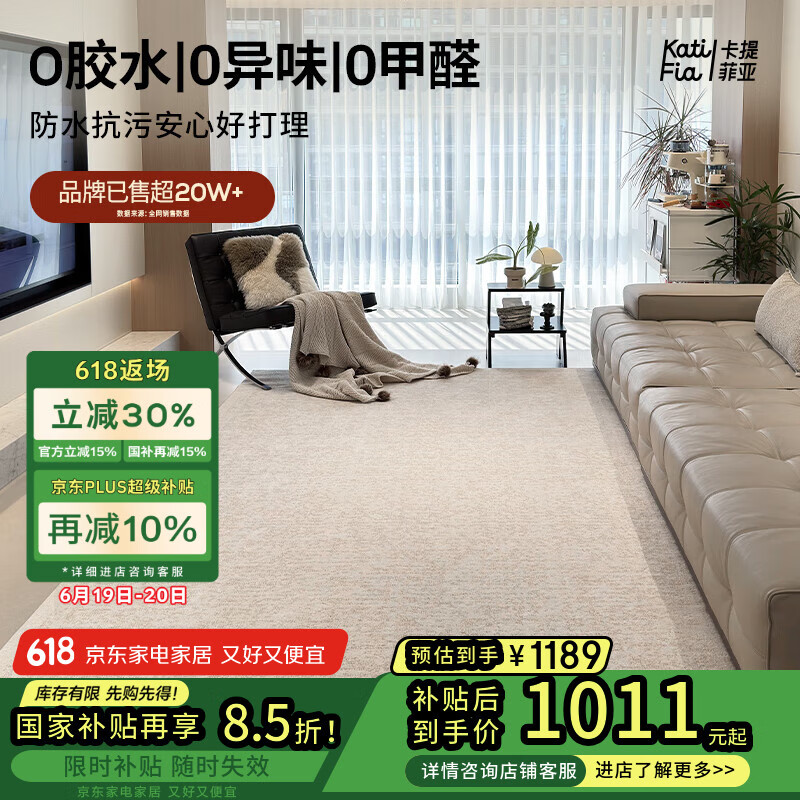 卡提菲亚无胶无甲醛防水抗污抑菌轻奢现代客厅卧室地毯 圣地 2*3.4米