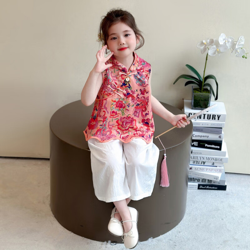 女童新中式套装2025夏款女宝宝古风背心夏装小女孩旗袍两件套 推薦两件套PNNG 140 cm