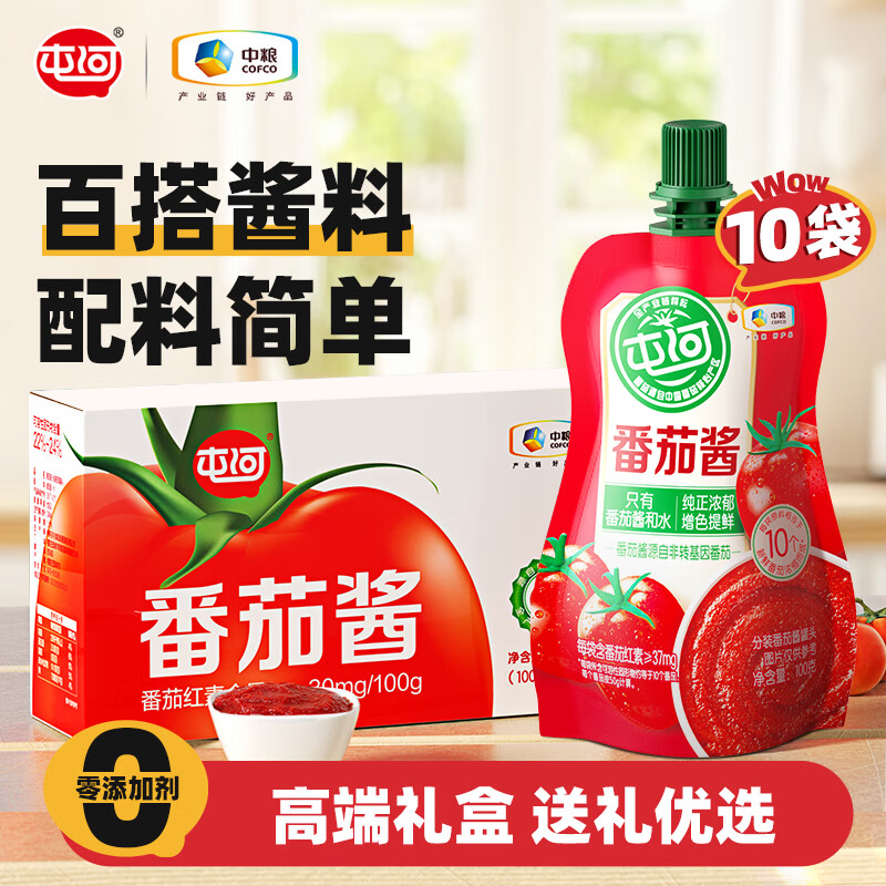 屯河番茄酱100g*10整箱 0添加剂内蒙新疆番茄酱袋装番茄膏意面酱